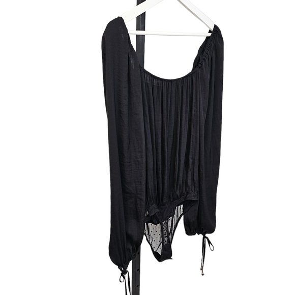 Free People Intimately Another Round Peasant Bodysuit Black Silky Size Medium - Picture 5 of 13